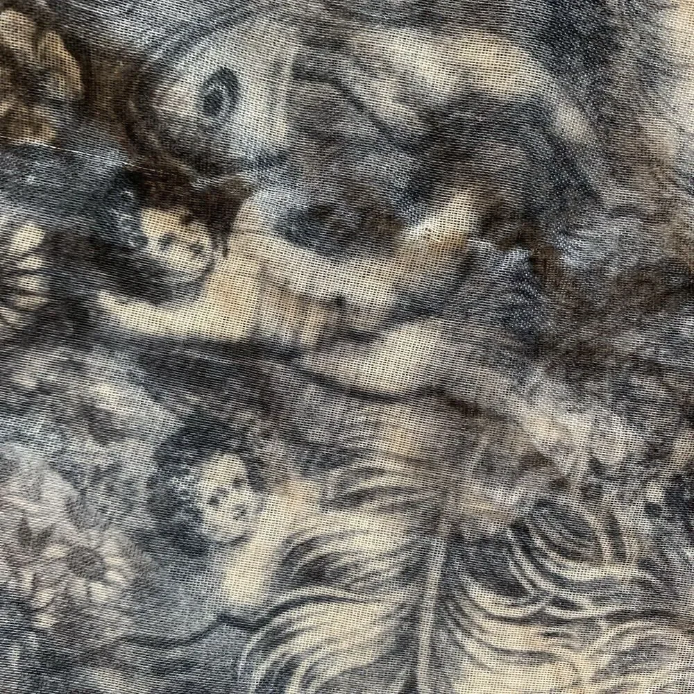 Maison Scotch Mythological Cherubs Scarf Wrap Black Beige Art Renaissance Sheer